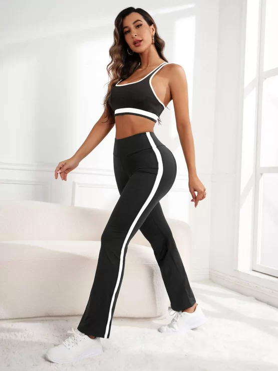 Side Stripe Color Block Contrast Binding Sports Set