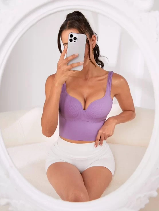 Solid Straight Crossed Straps Bustier Sports Bra