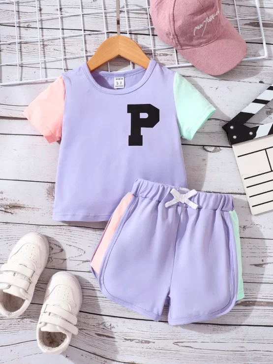 Toddler Girls Letter Graphic Tee & Bow Front Shorts