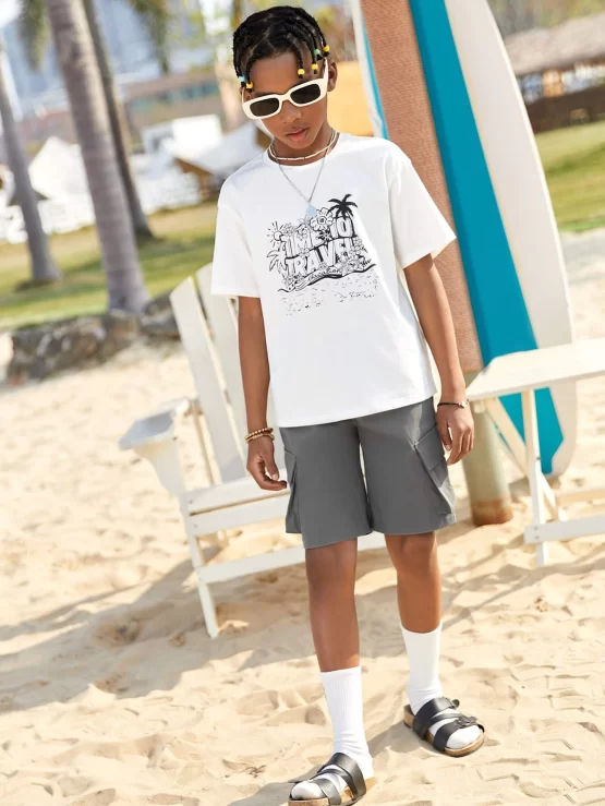 Boys Plain Flap Pocket Side Patched Shorts