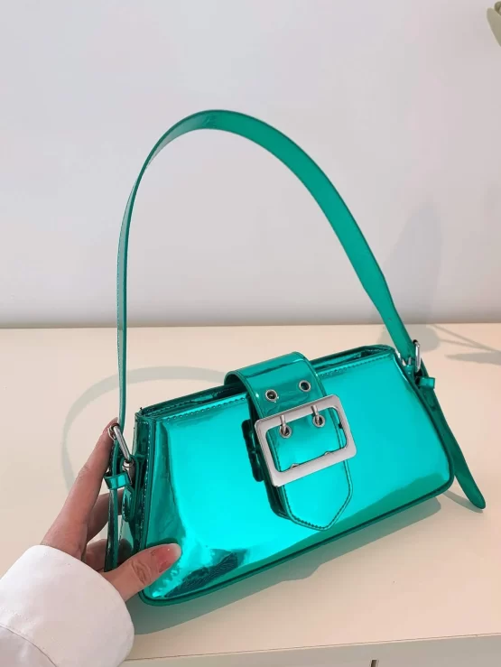 Medium Metallic Baguette Bag Buckle Decor PU