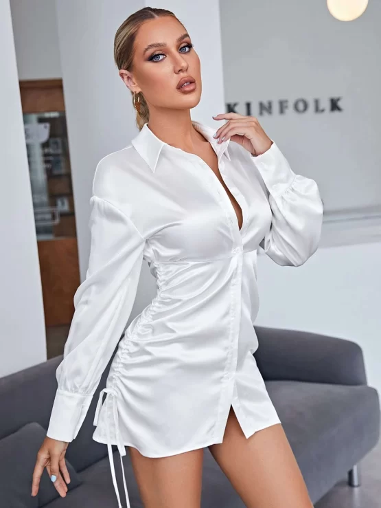 BAE Sexy Drawstring Ruched Side Shirt Dress