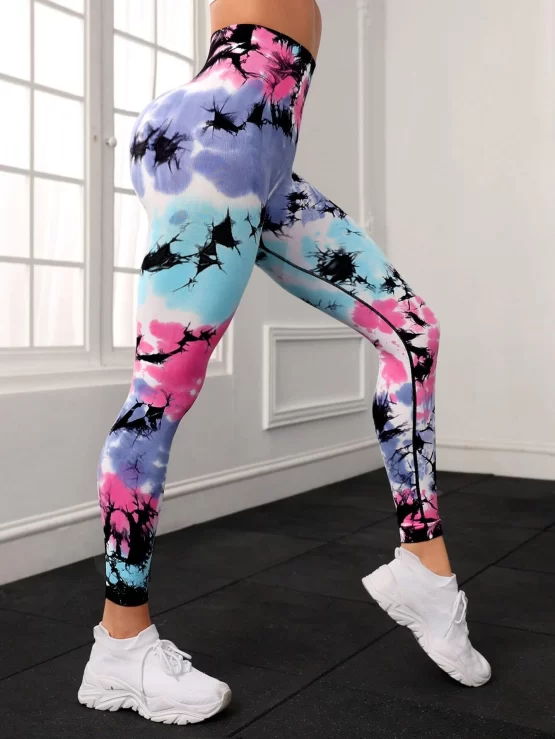 Tie Dye Cropped Tummy Control Sports Leggings