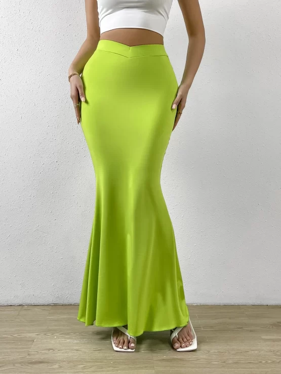 High Waist Maxi Solid Mermaid Hem Skirt
