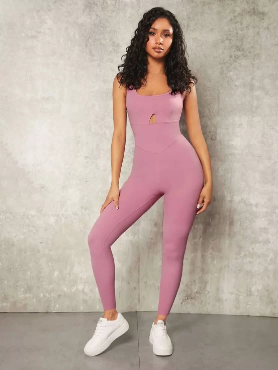 Solid Long Cut Out Backless Sports Jumpsuit