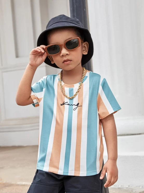 Toddler Boys Striped & Letter Color Block Graphic Tee