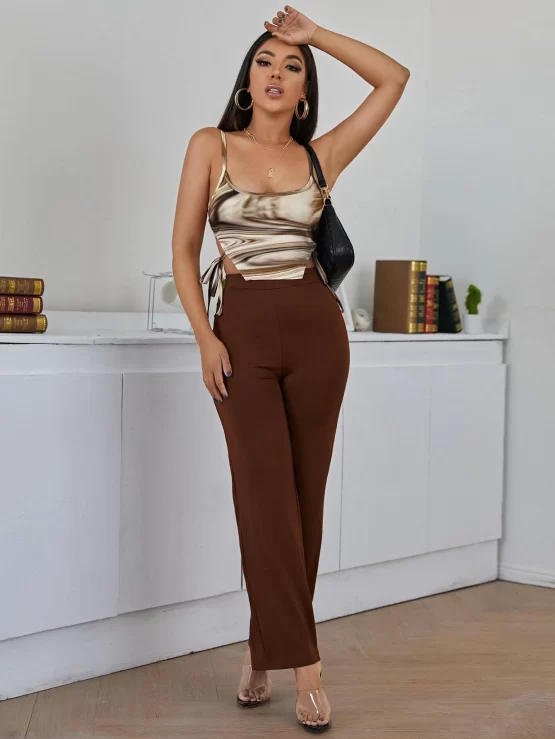Tie Side Asymmetrical Cami Top With Pants