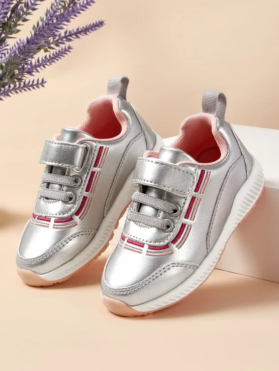 Girls Striped Pattern Running Shoes, Lace-up Front Sneakers