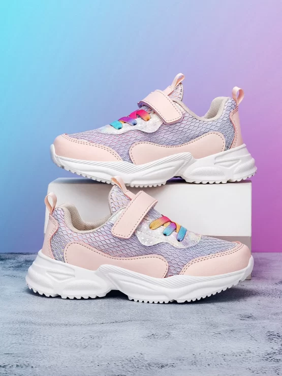 Girls Hook-and-loop Fastener Sneakers, Sporty Spring Autumn Chunky Design Sneakers
