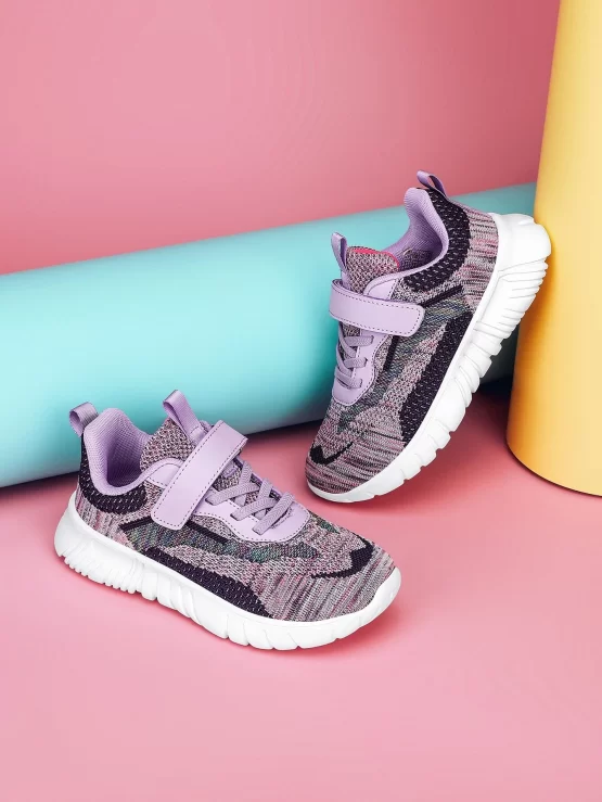 Girls Color Block Hook-and-loop Fastener Sneakers, Sporty Spring Autumn Running Front Shoes