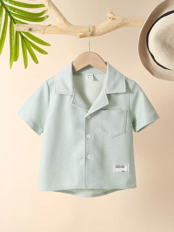 Toddler Boys Letter Patched Detail Pocket Front Sleeve Shirt