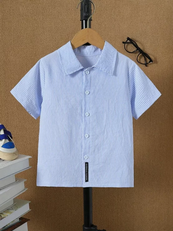 Toddler Boys Striped Print Button Front Sleeve Shirt