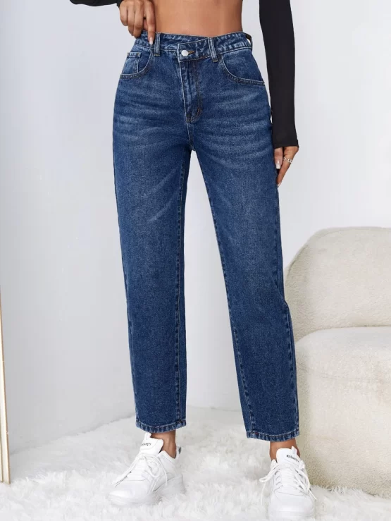 Button Pocket Zipper Fly Straight Leg Jeans
