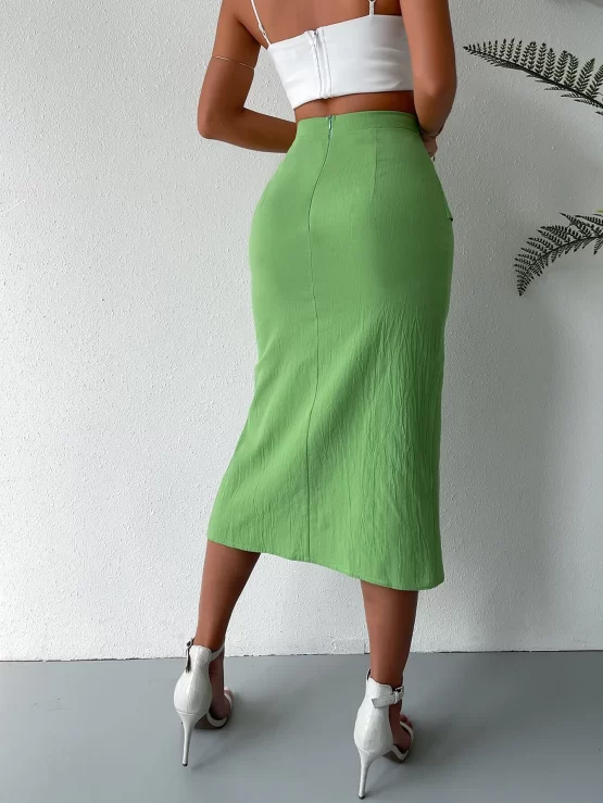 Solid Boho Zipper Tie Front Split Thigh Skirt - Image 2