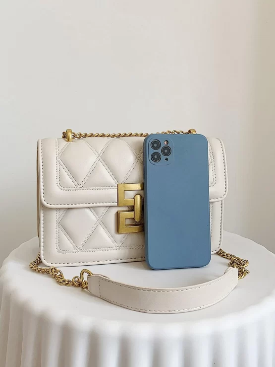 Quilted Push Lock Flap Chain Square Bag - Image 3