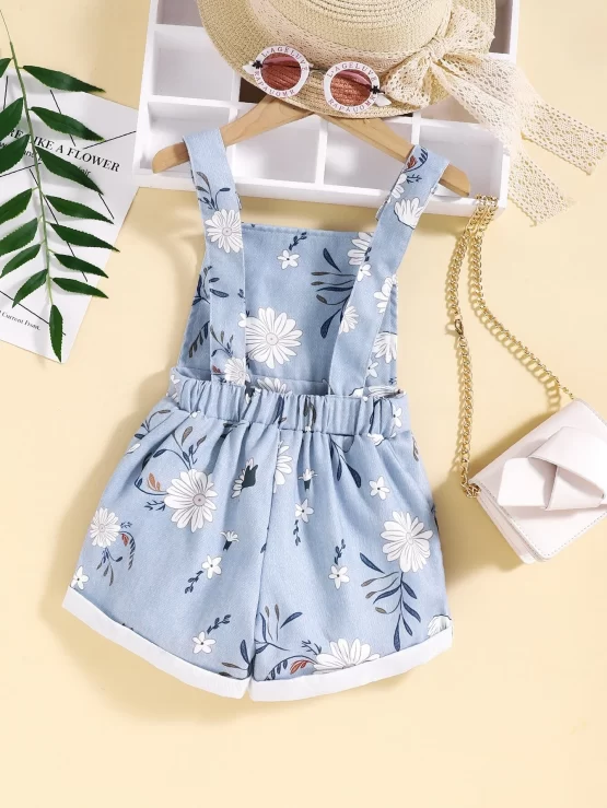 Toddler Girls Floral Print Overall Romper - Image 2