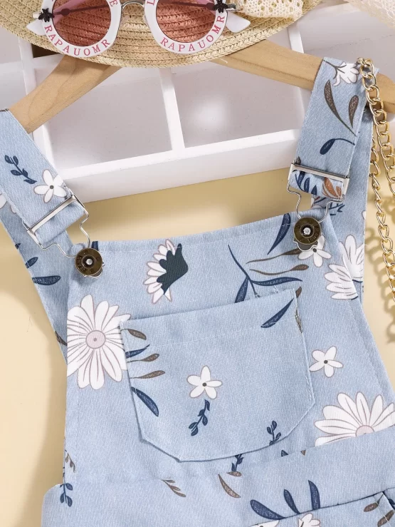 Toddler Girls Floral Print Overall Romper - Image 3