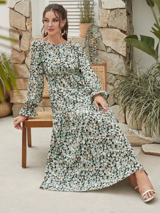 Mulvari Ditsy Floral Flounce Sleeve Dress - Image 3