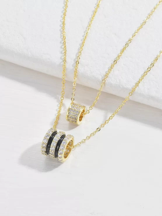 Two Pieces Rhinestone Decor Ring Charm Necklace - Image 2