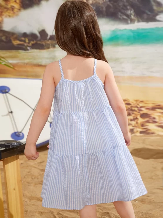 Toddler Girls Striped Pompom Cami Dress - Image 4