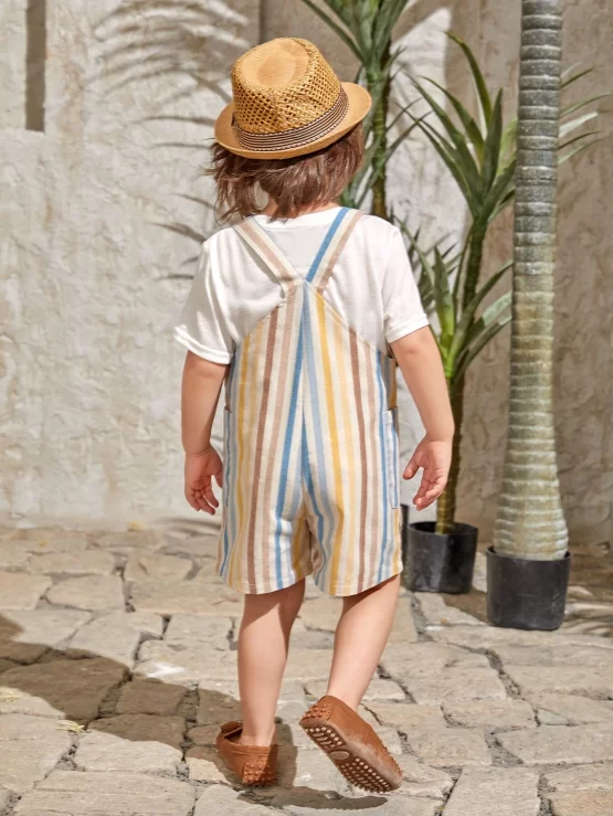 Toddler Boys Striped Color Block Romper - Image 3