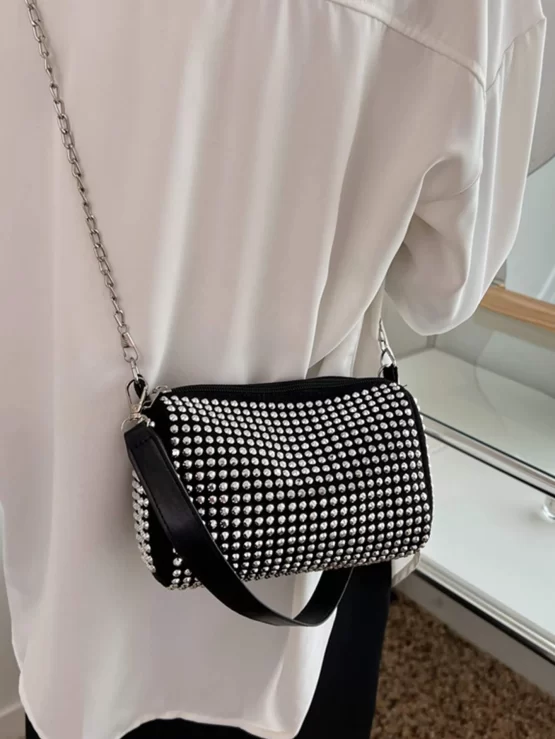 Mini Rhinestone Decor Chain Bucket Bag - Image 3
