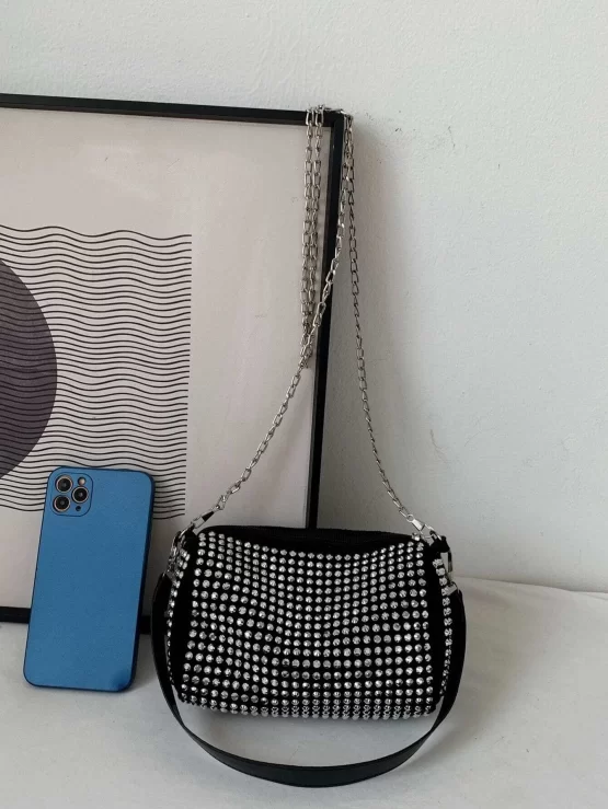 Mini Rhinestone Decor Chain Bucket Bag - Image 2