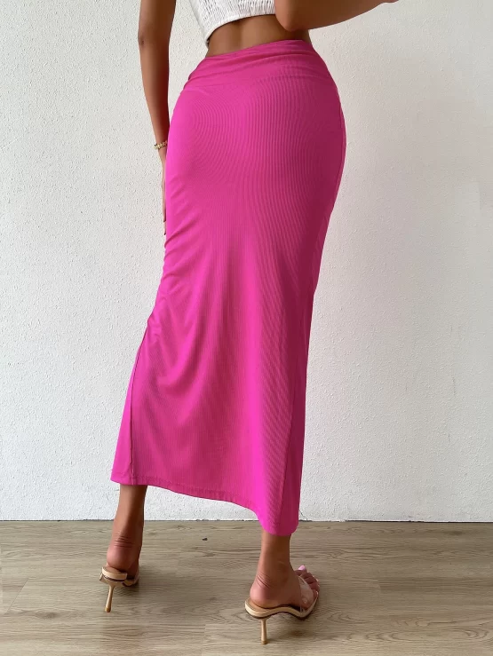Twist Plain Sexy Long Front Split Thigh Skirt - Image 2