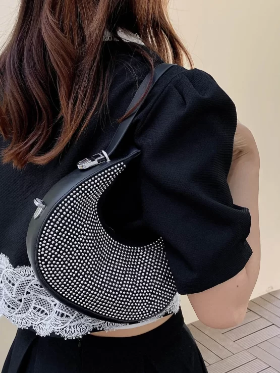 Rhinestone Small Zipper Decor Hobo Bag - Image 2