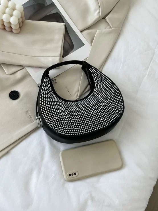 Rhinestone Small Zipper Decor Hobo Bag - Image 3