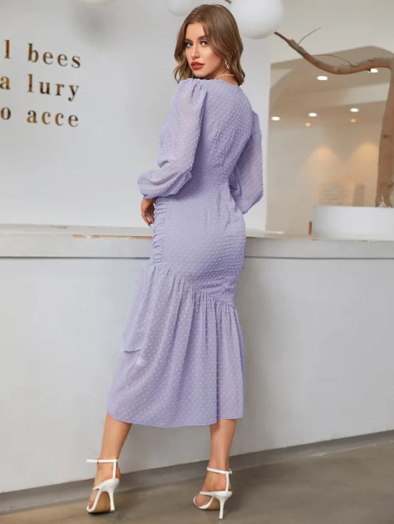 Modely Swiss Dot Ruffle Hem Wrap Fitted Dress - Image 3