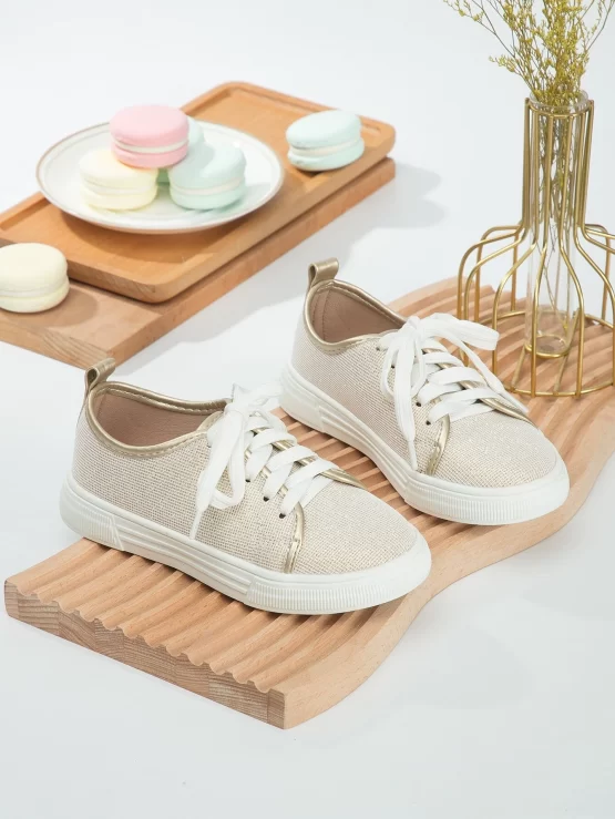 Girls Glitter Lace-up Front Canvas Shoes - Image 2