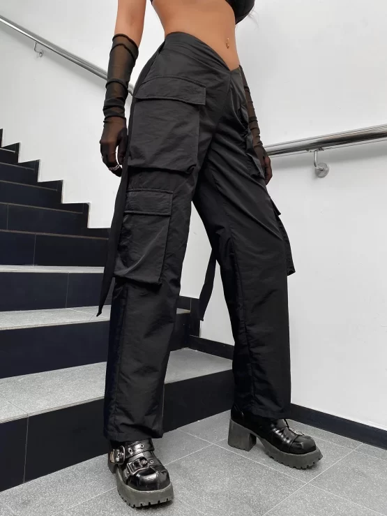 Street Vibes Tape Flap Pocket Side Parachute Cargo Pants - Image 3