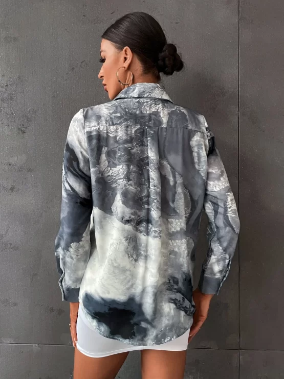 Random Tie Dye Print Button Front Shirt - Image 3