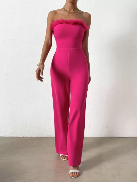 Unity Fuzzy Trim Tube Front Jumpsuit Without Blazer - Image 2