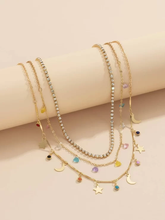 Three Pieces Moon & Star Charm Necklace - Image 2