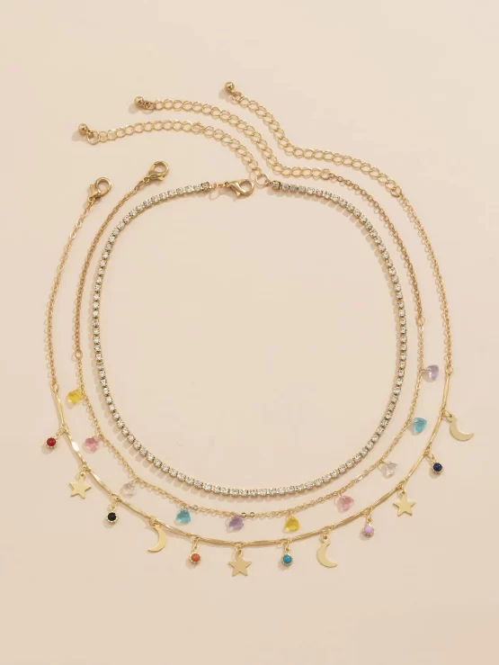 Three Pieces Moon & Star Charm Necklace - Image 3
