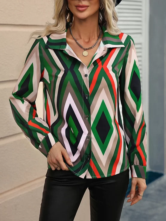Argyle Geometric Print Button Front Shirt - Image 3