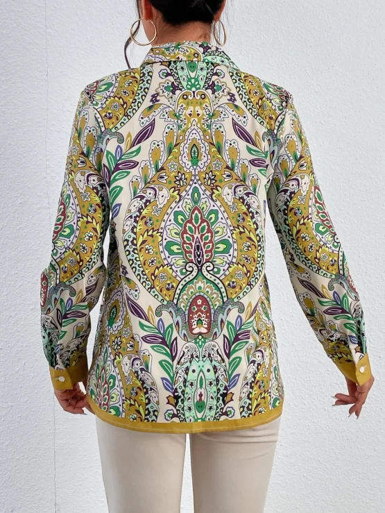All Over Print Boho Collar Button Front Shirt - Image 2