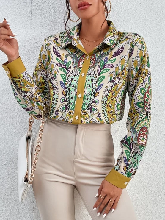 All Over Print Boho Collar Button Front Shirt - Image 3