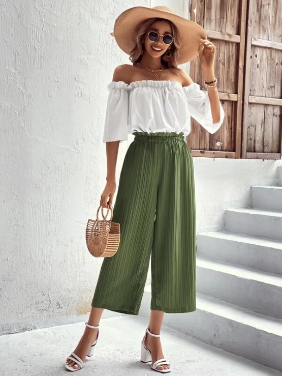 Off Shoulder Frill Trim Top & Wide Leg Pants - Image 2
