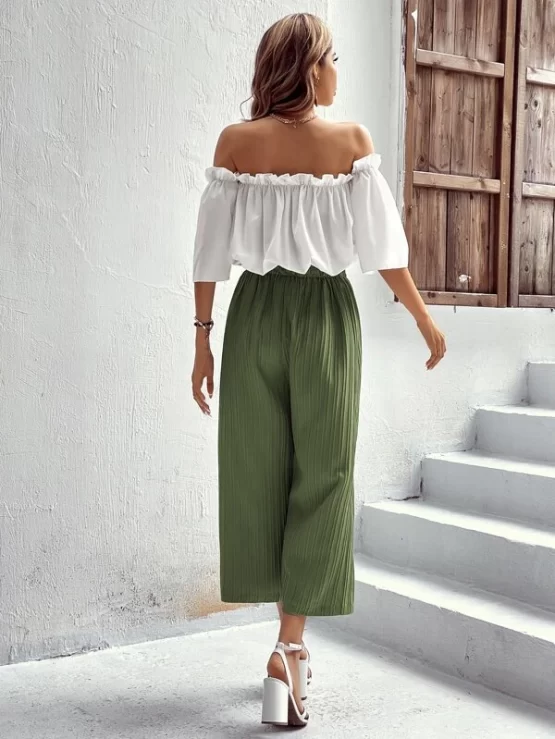 Off Shoulder Frill Trim Top & Wide Leg Pants - Image 3