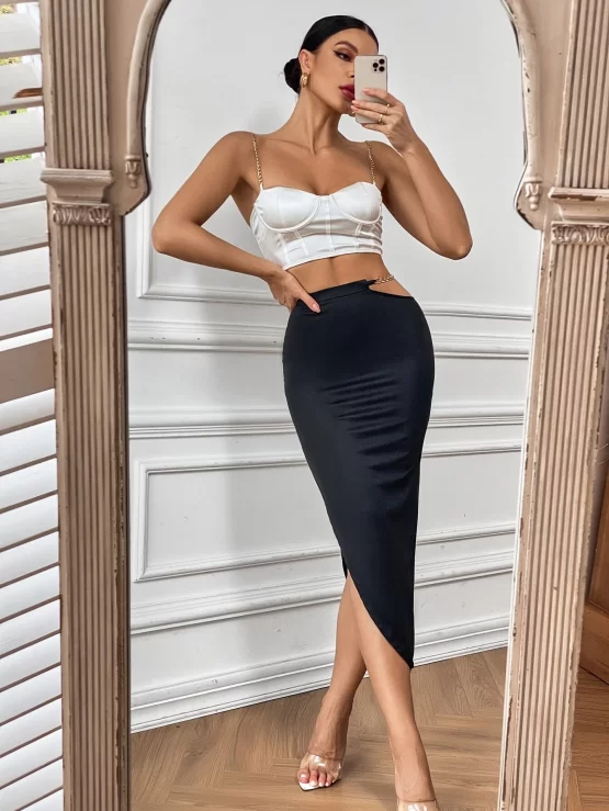 BAE Chain Cut Out Waist Asymmetrical Hem Skirt - Image 2