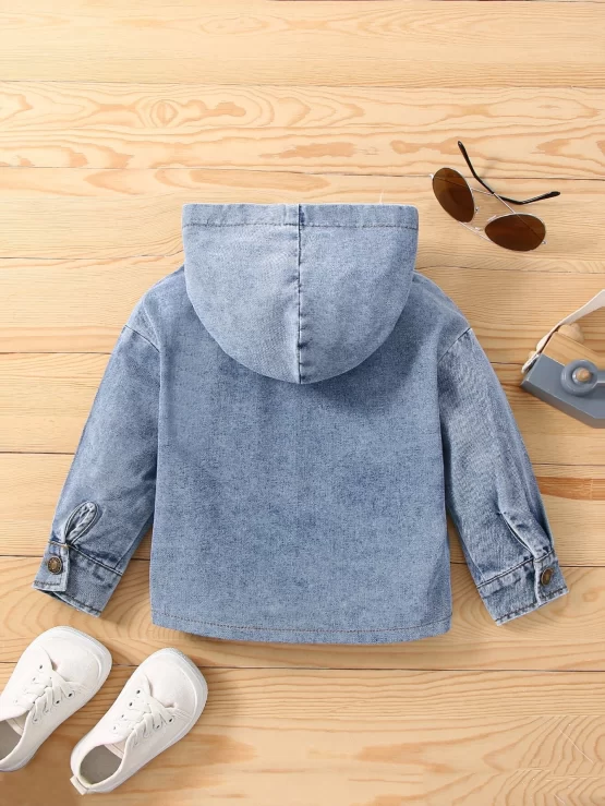 Toddler Boys Flap Detail Hooded Denim Front Top - Image 2