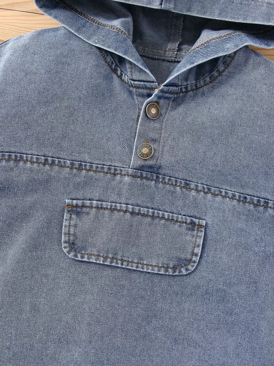 Toddler Boys Flap Detail Hooded Denim Front Top - Image 3