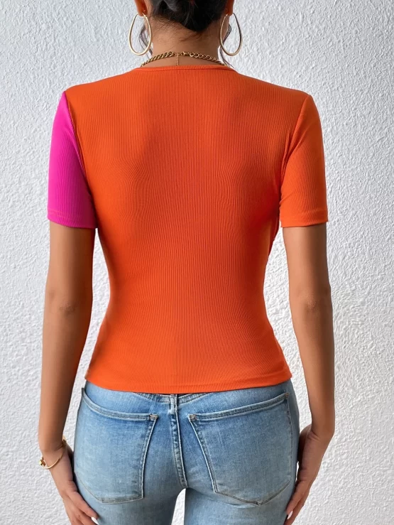 Unity Two Tone Wrap Cross Asymmetrical Hem Tee - Image 2