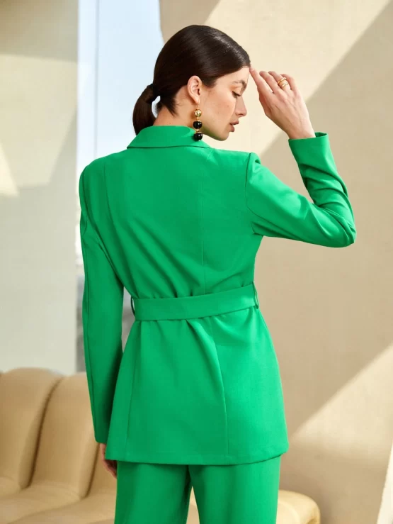 BIZwear Lapel Collar Buckle Belted Button Blazer - Image 2