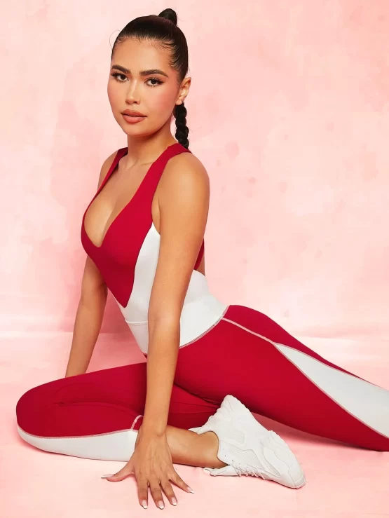 Two Tone Criss Cross Backless Sports Jumpsuit - Image 3
