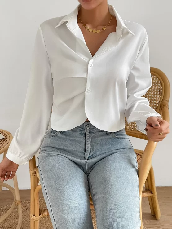 Unity Solid Plain Collar Button Front Shirt - Image 3