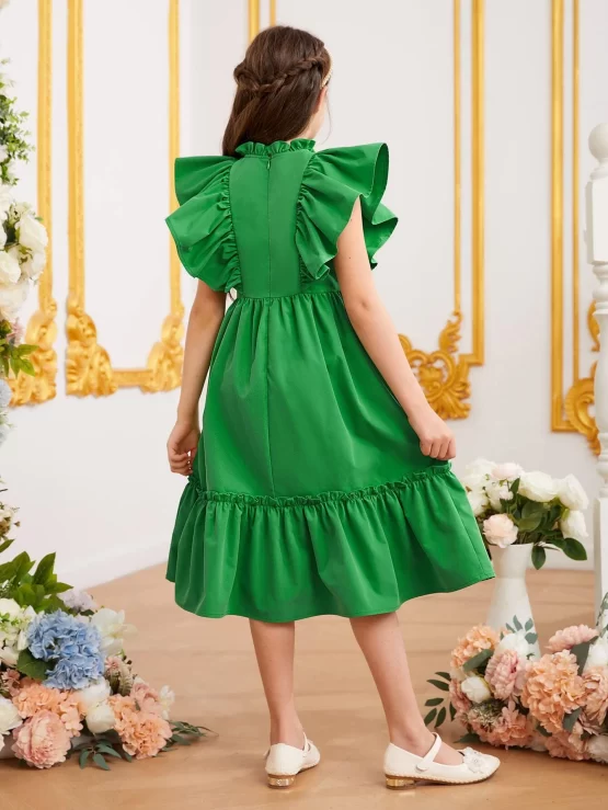 Girls Zipper Party Ruffle Hem Trim Dress - Image 2